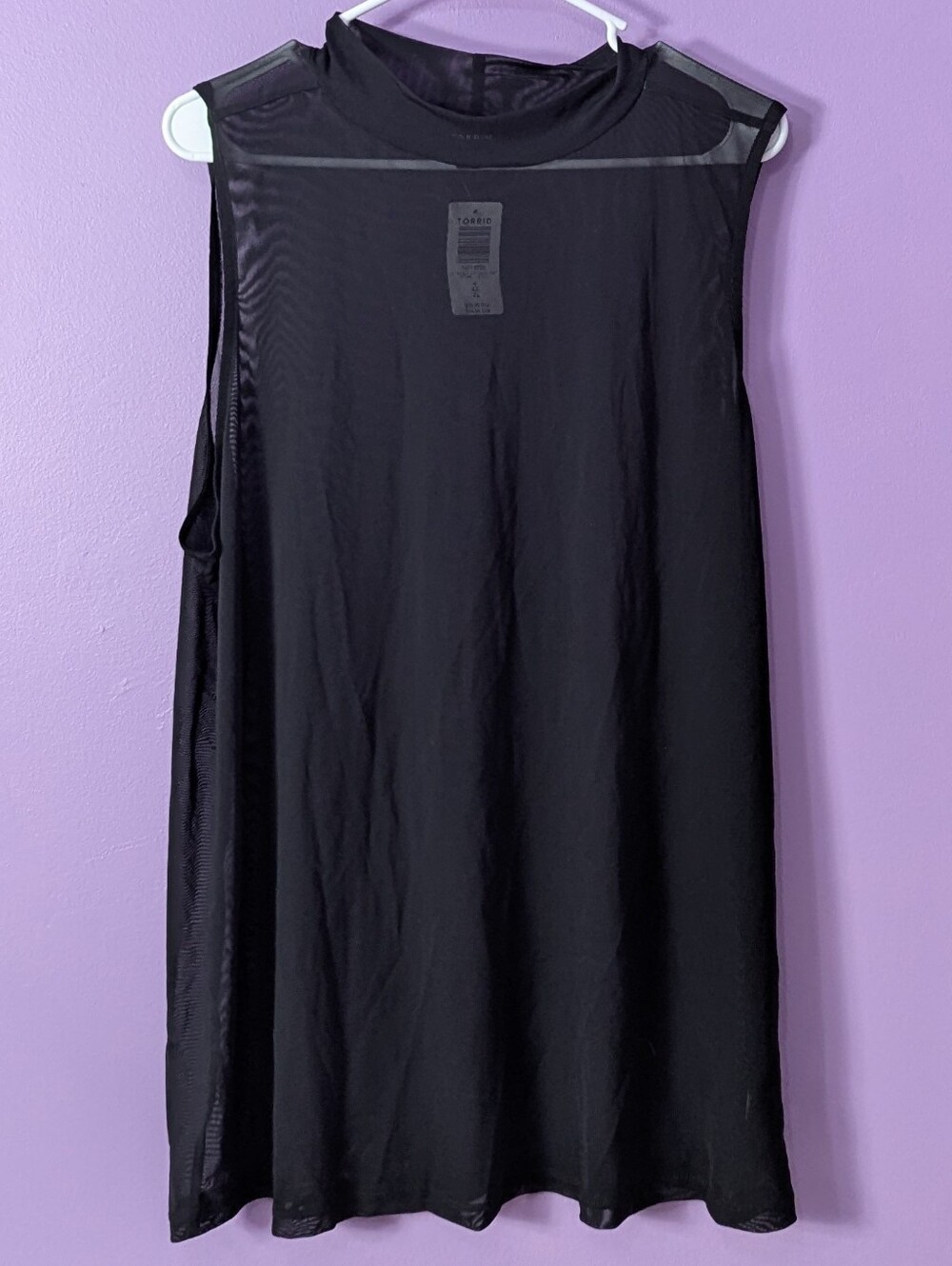 NWT Torrid 4x black sleeveless mock-neck mesh tunic top.